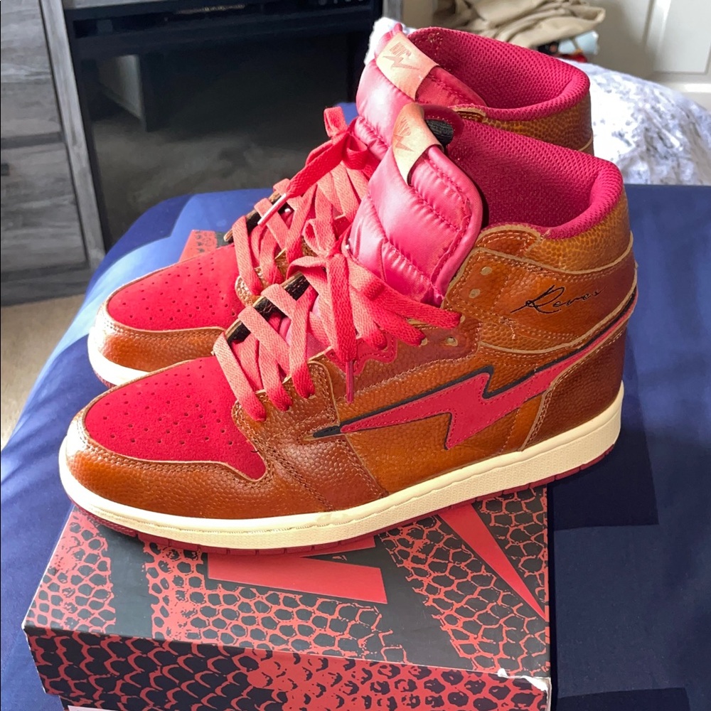 Stylish Red and Brown High-Top Sneakers